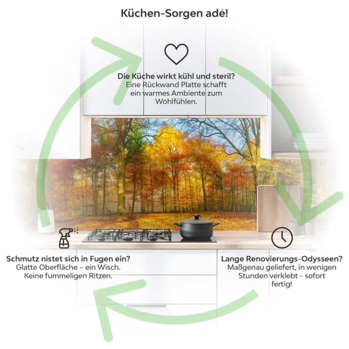 Küchenrückwand Platte Goldener Herbstwald Produktdetailbild 1: Küchen-Sorgen ade!