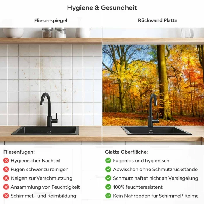 Küchenrückwand Platte Goldener Herbstwald Produktdetailbild 2: Hygiene und Gesundheit!