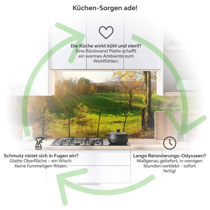 Küchenrückwand Platte Herbstlicher Waldweg Produktdetailbild 1: Küchen-Sorgen ade!