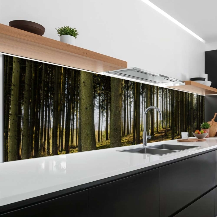 Küchenrückwand Platte Nadelwald im Lichtspiel der Natur Artikelbild 2