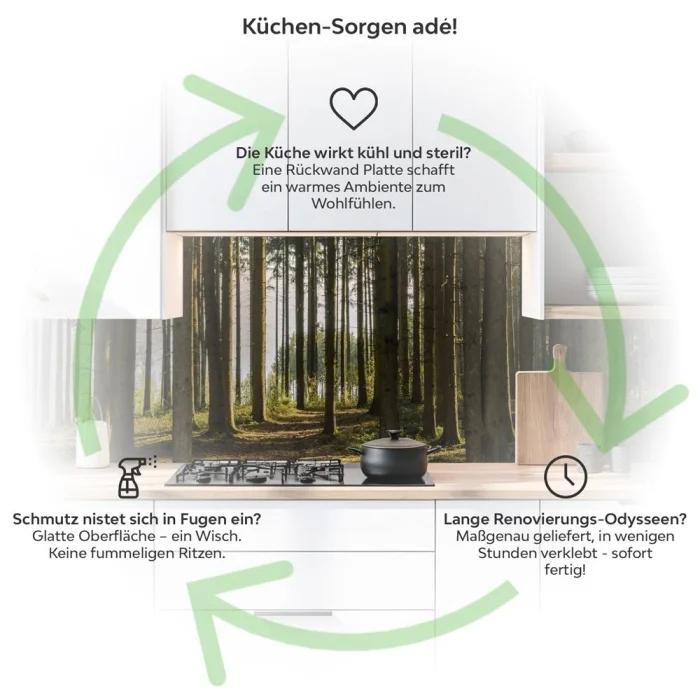 Küchenrückwand Platte Nadelwald im Lichtspiel der Natur Produktdetailbild 1: Küchen-Sorgen ade!