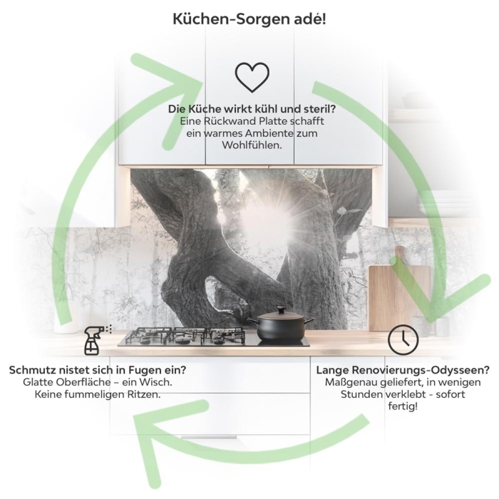 Küchenrückwand Platte Baum im Schein des Lichts Produktdetailbild 1: Küchen-Sorgen ade!