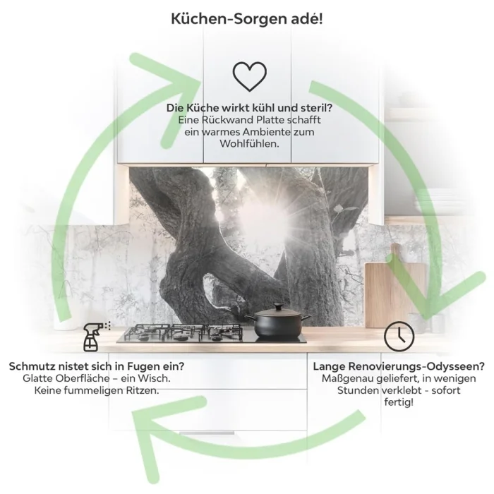 Küchenrückwand Platte Baum im Schein des Lichts Produktdetailbild 1: Küchen-Sorgen ade!