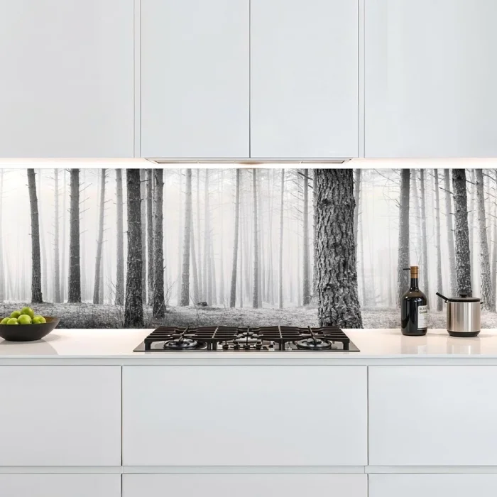Küchenrückwand Platte Monochrome Baumstämme im Wald Artikelbild 1