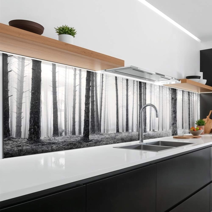 Küchenrückwand Platte Monochrome Baumstämme im Wald Artikelbild 2