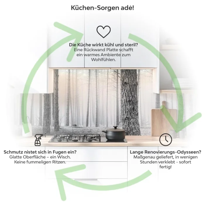 Küchenrückwand Platte Monochrome Baumstämme im Wald Produktdetailbild 1: Küchen-Sorgen ade!