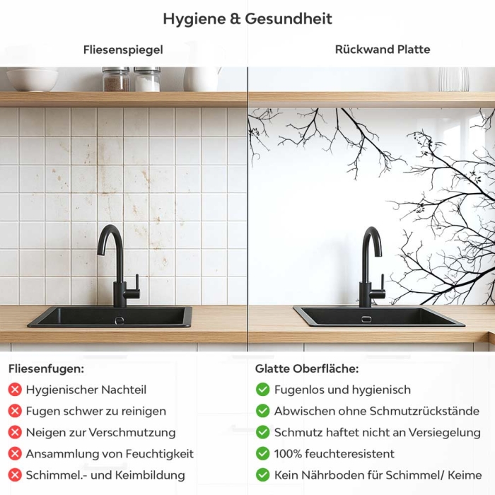 Küchenrückwand Platte  Filigrane Baum Äste Produktdetailbild 2: Hygiene und Gesundheit!