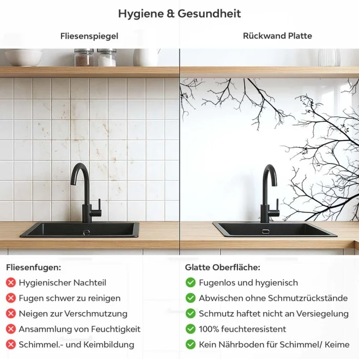 Küchenrückwand Platte Filigrane Baum Äste Produktdetailbild 2: Hygiene und Gesundheit!