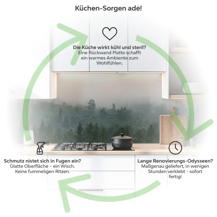Küchenrückwand Platte Nebliger Wald Produktdetailbild 1: Küchen-Sorgen ade!