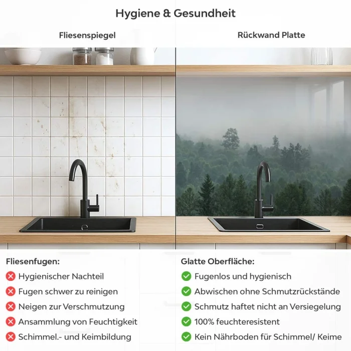 Küchenrückwand Platte Nebliger Wald Produktdetailbild 2: Hygiene und Gesundheit!