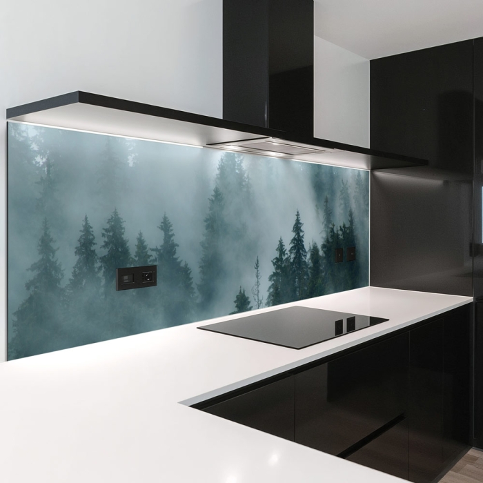 Küchenrückwand Platte | Tannenwald im Nebel