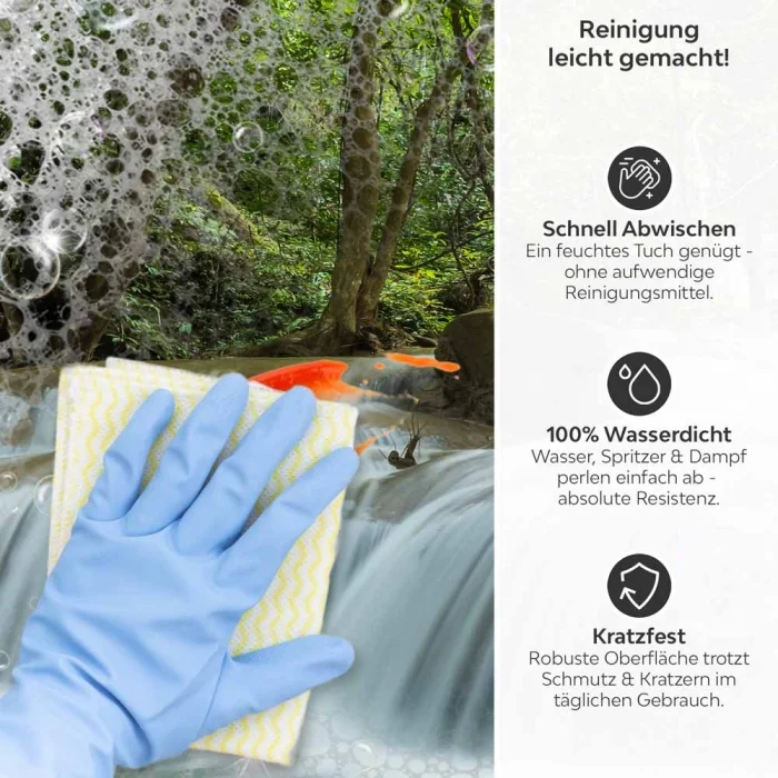 Küchenrückwand Platte Prachtvoller Wasser in der Natur Produktdetailbild 3: Reinigung leicht gemacht!