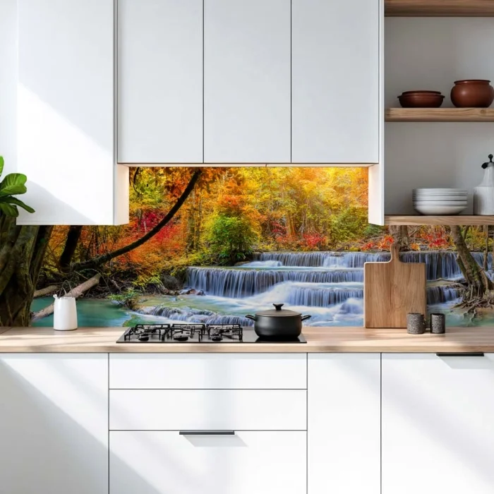 Küchenrückwand Platte Herbstlicher Wasserfall im Wald Artikelbild 1
