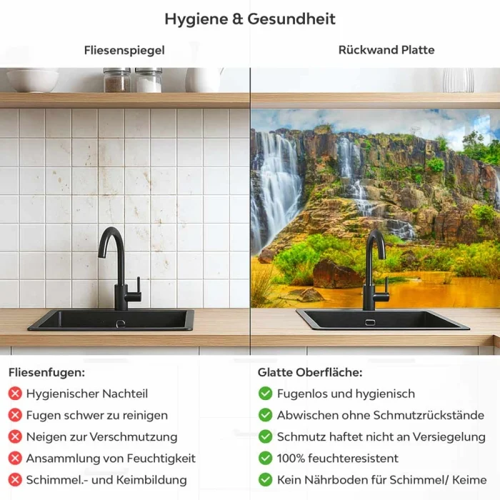 Küchenrückwand Platte Wasserfall in der Afrikanischen Savanne Produktdetailbild 2: Hygiene und Gesundheit!