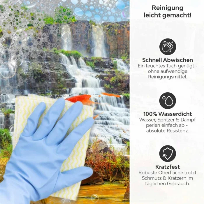 Küchenrückwand Platte Wasserfall in der Afrikanischen Savanne Produktdetailbild 3: Reinigung leicht gemacht!