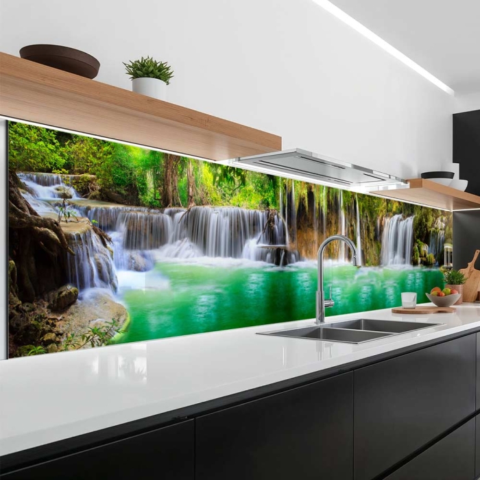 Küchenrückwand Platte | Wasserfall im Tropischen Wald