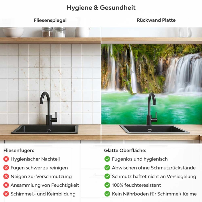 Küchenrückwand Platte Wasserfall im Tropischen Wald Produktdetailbild 2: Hygiene und Gesundheit!