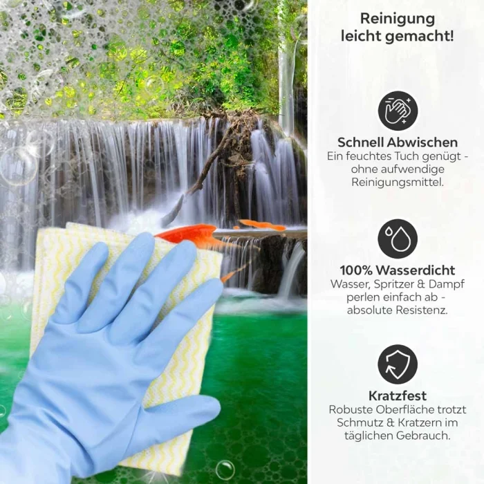 Küchenrückwand Platte Wasserfall im Tropischen Wald Produktdetailbild 3: Reinigung leicht gemacht!