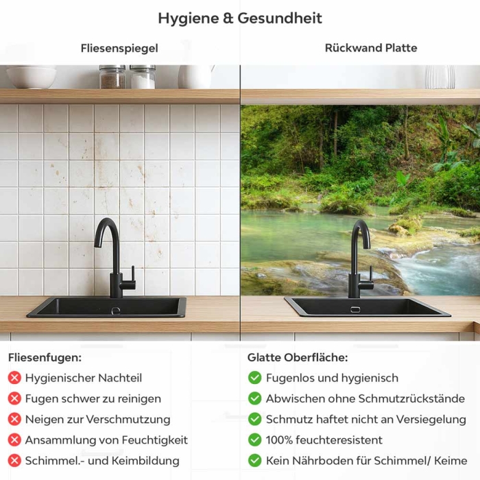 Küchenrückwand Platte Wasserfall im Regenwald Produktdetailbild 2: Hygiene und Gesundheit!
