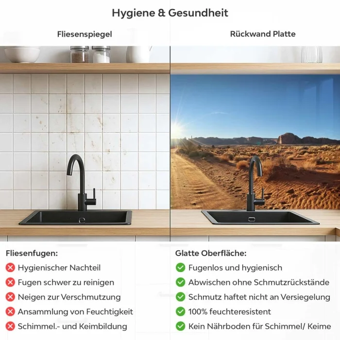 Küchenrückwand Platte Wüstenpanorama Produktdetailbild 2: Hygiene und Gesundheit!