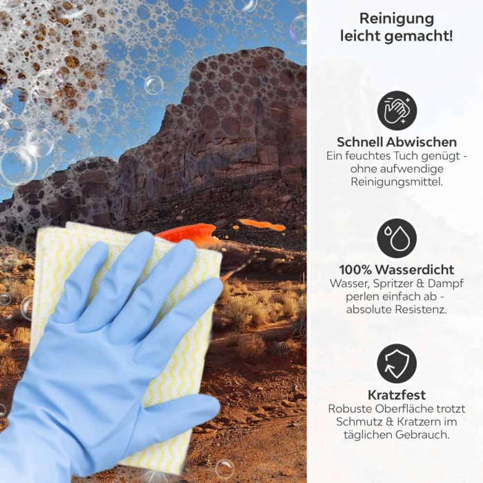 Küchenrückwand Platte Wüstenpanorama Produktdetailbild 3: Reinigung leicht gemacht!