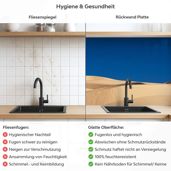 Küchenrückwand Platte Goldene Wüstendüne Produktdetailbild 2: Hygiene und Gesundheit!