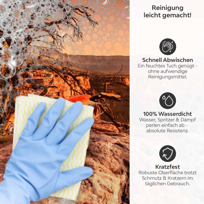 Küchenrückwand Platte Tiefe Schlucht in der Wüste Produktdetailbild 3: Reinigung leicht gemacht!