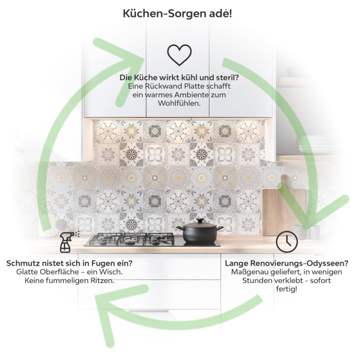 Küchenrückwand Platte Sanftes Beige Patchwork Mosaik Produktdetailbild 1: Küchen-Sorgen ade!