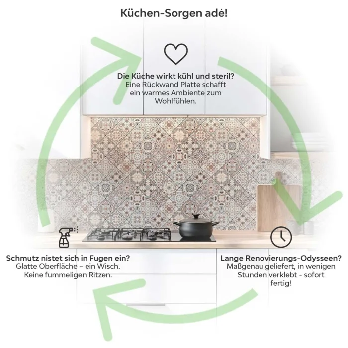 Küchenrückwand Platte Shabby‑Chic Kacheloptik Produktdetailbild 1: Küchen-Sorgen ade!