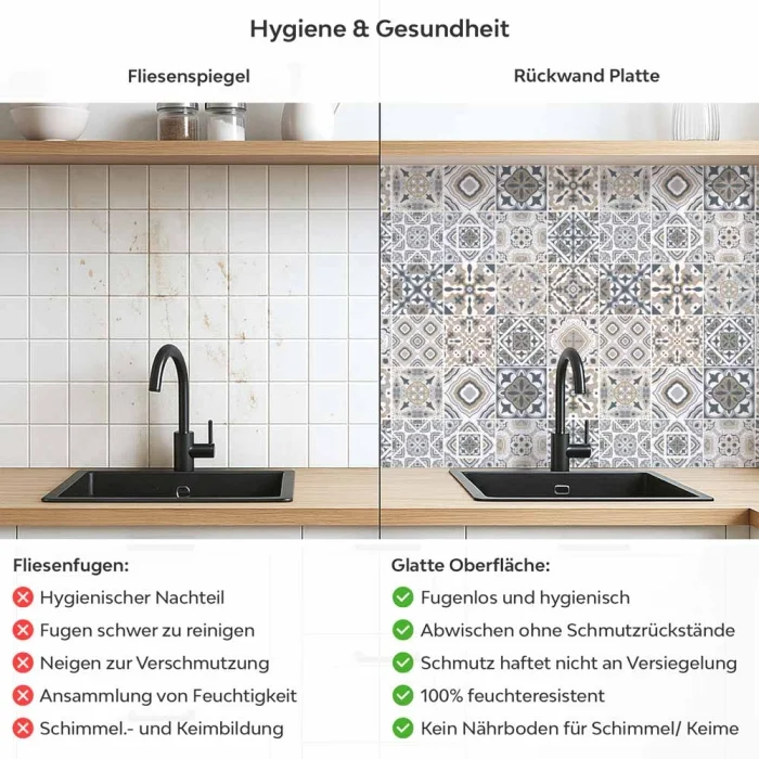 Küchenrückwand Platte Sanft Sandbeiges Nordischer Fliesenmix Produktdetailbild 2: Hygiene und Gesundheit!
