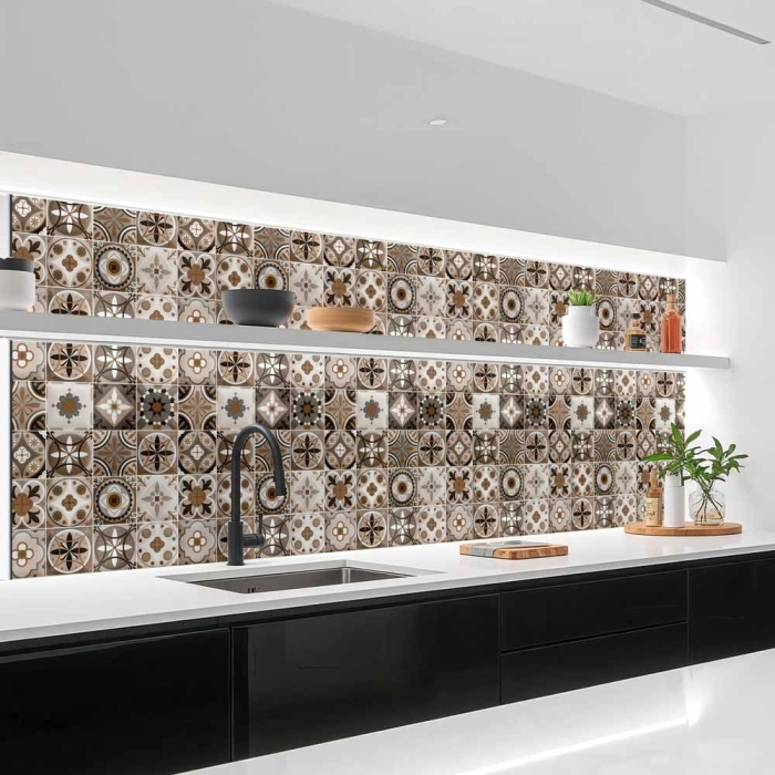 Küchenrückwand Platte Rustikales Patchwork in warmen Brauntönen Artikelbild 1