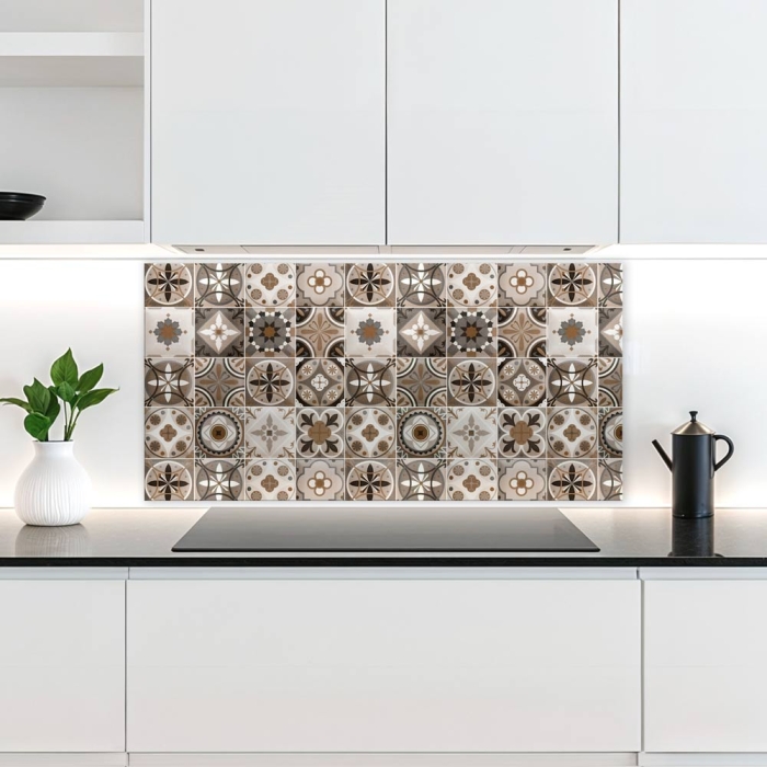 Küchenrückwand Platte |  Rustikales Patchwork in warmen Brauntönen