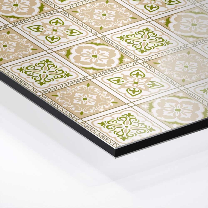 Küchenrückwand Platte Beige Grüne Fliesen im Vintage Look Hover-Bild