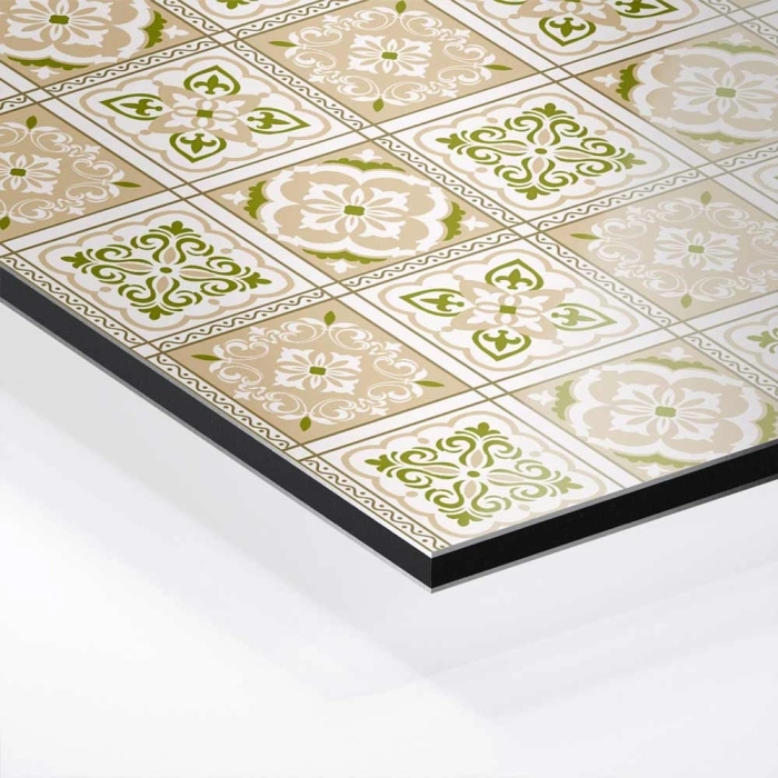 Küchenrückwand Platte Beige Grüne Fliesen im Vintage Look Hover-Bild