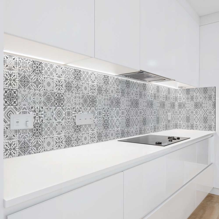 Küchenrückwand Platte | Graue Kacheloptik im Azulejo‑Muster