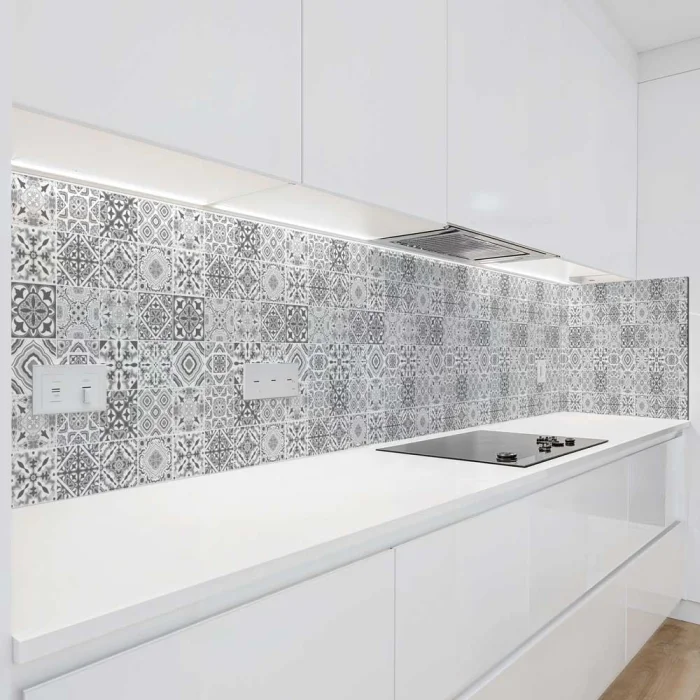 Küchenrückwand Platte Graue Kacheloptik im Azulejo‑Muster Hauptbild 1