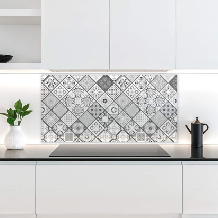Küchenrückwand Platte Monochrome Rauten Kacheln im Azulejo‑Look Artikelbild 1