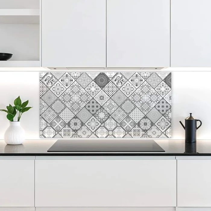Küchenrückwand Platte Monochrome Rauten Kacheln im Azulejo‑Look Artikelbild 1