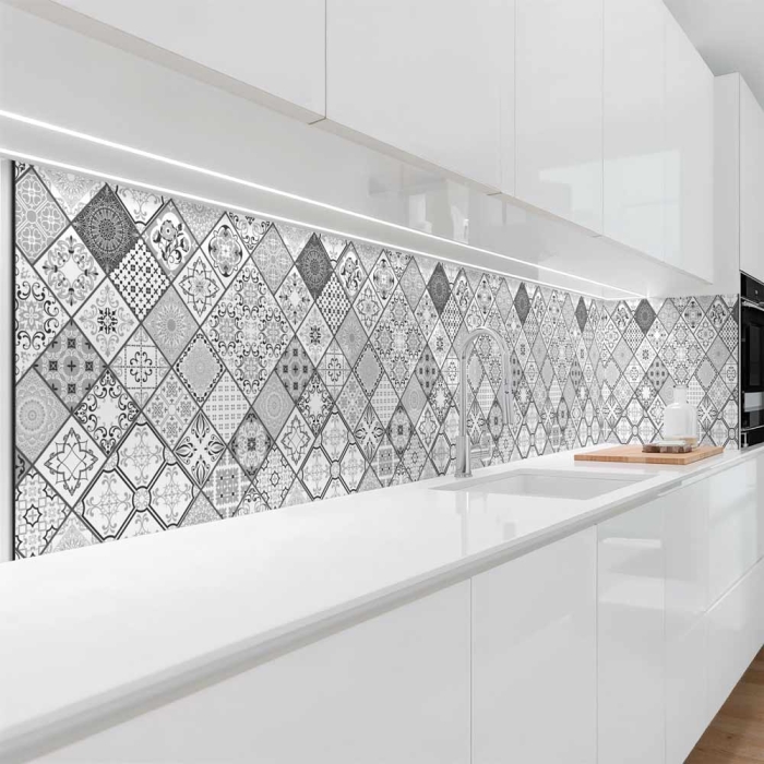 Küchenrückwand Platte | Monochrome Rauten Kacheln im Azulejo‑Look