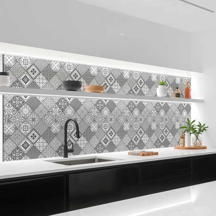 Küchenrückwand Platte Monochrome Azulejo‑Rauten in Grau Artikelbild 1