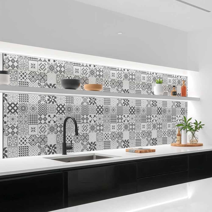 Küchenrückwand Platte Dynamisches Graues Patchwork Artikelbild 1