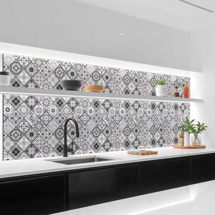 Küchenrückwand Platte Portugiesische Fliesenoptik in Graustufen Artikelbild 1