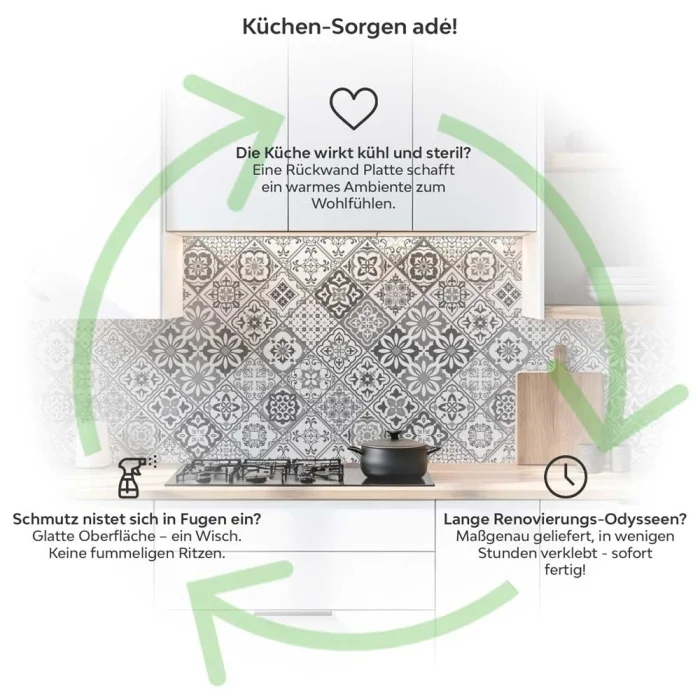 Küchenrückwand Platte Filigranes Rauten‑Mosaik in Grau Produktdetailbild 1: Küchen-Sorgen ade!