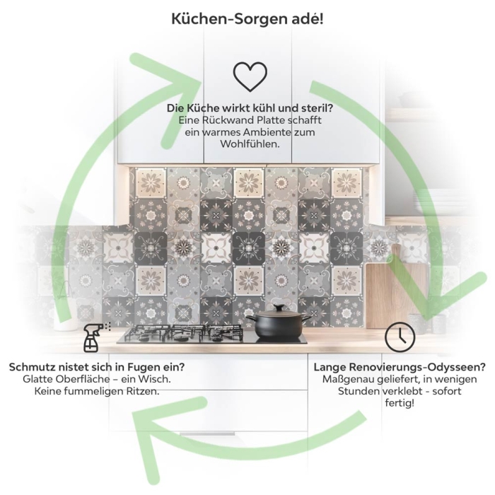 Küchenrückwand Platte Portugiesische Fliesen im Vintage Stil Produktdetailbild 1: Küchen-Sorgen ade!