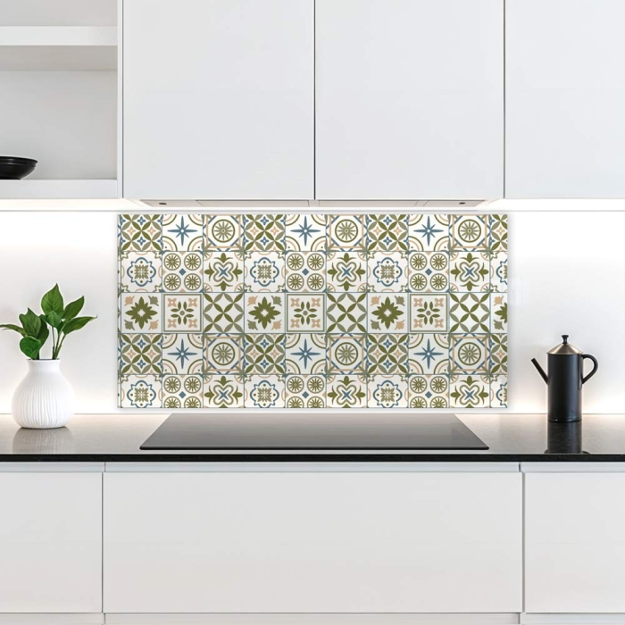 Küchenrückwand Platte Olivgrün‑Weiß Mediterranes Fliesenmuster Artikelbild 2