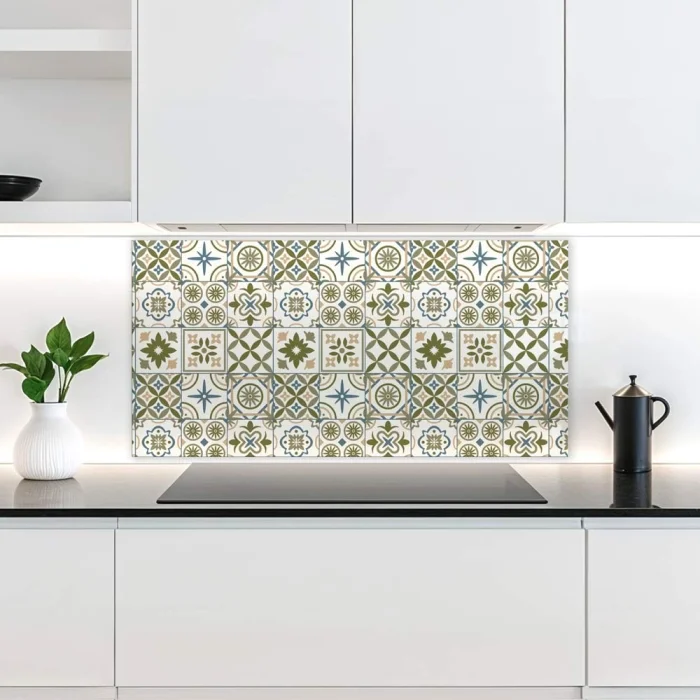 Küchenrückwand Platte Olivgrün‑Weiß Mediterranes Fliesenmuster Artikelbild 2