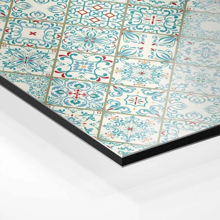 Küchenrückwand Platte Mediterrane Diamantmuster in Türkis & Rot Hover-Bild