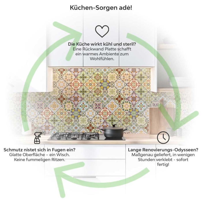 Küchenrückwand Platte Mosaik Patchwork Vintage Produktdetailbild 1: Küchen-Sorgen ade!