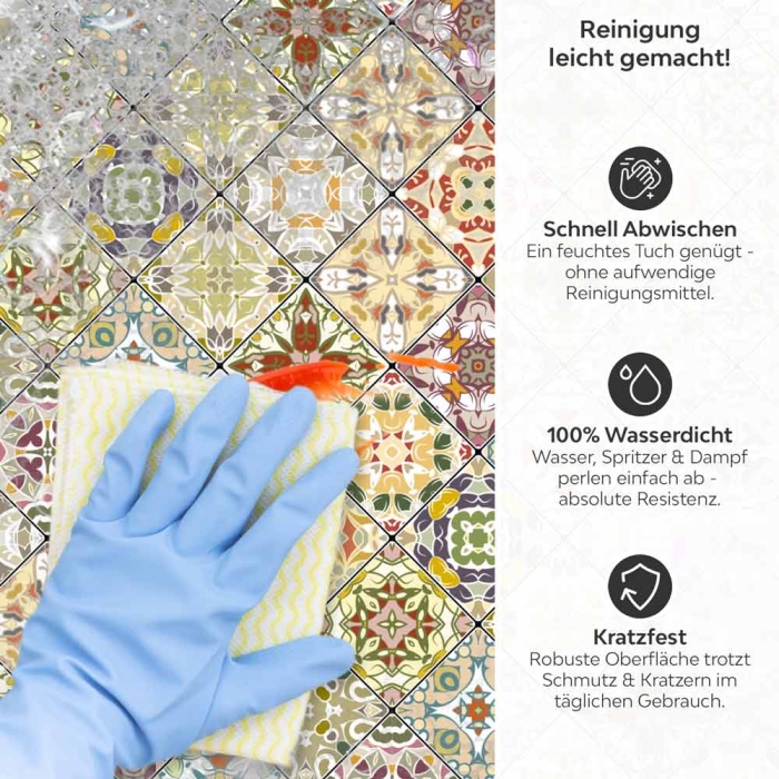 Küchenrückwand Platte Mosaik Patchwork Vintage Produktdetailbild 3: Reinigung leicht gemacht!