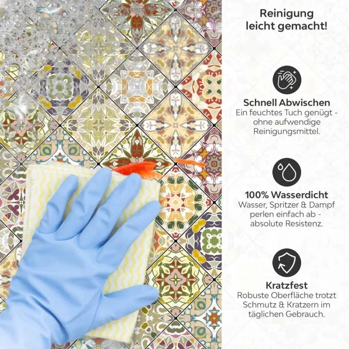 Küchenrückwand Platte Mosaik Patchwork Vintage Produktdetailbild 3: Reinigung leicht gemacht!